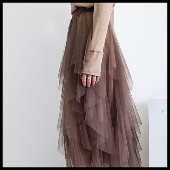 EASEL "Fairy Tale" Tiered Mesh Overlay Waterfall Lined Midi Maxi Ballerina Skirt - Picture 10 of 16